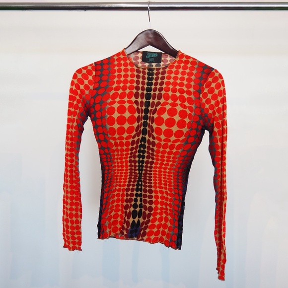 Jean Paul Gaultier Long Sleeve Cyber Dots Orange Top